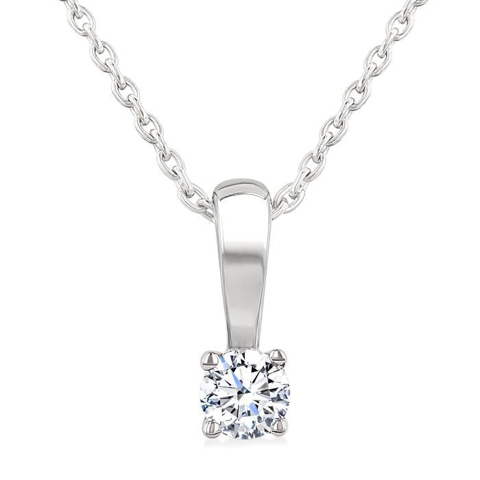 1/10 Ctw Prong Set Round Cut Diamond Solitaire Pendant With Chain in 14K White Gold