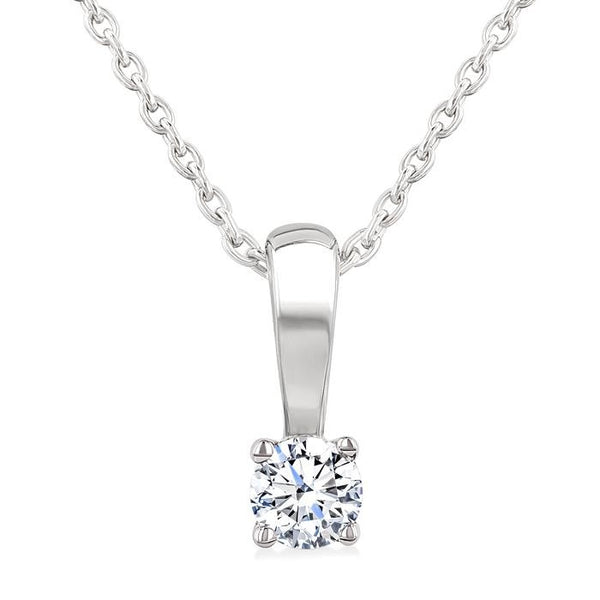 1/10 Ctw Prong Set Round Cut Diamond Solitaire Pendant With Chain in 14K White Gold