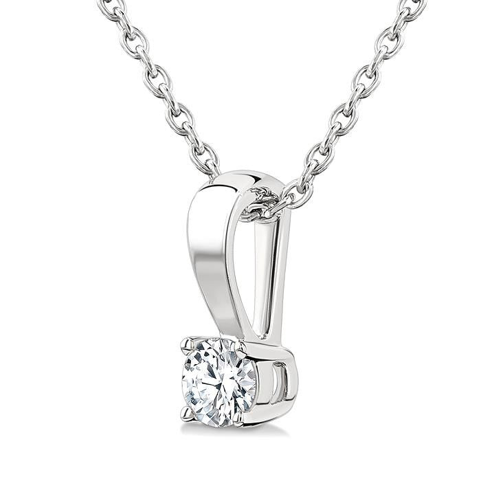 1/10 Ctw Prong Set Round Cut Diamond Solitaire Pendant With Chain in 14K White Gold