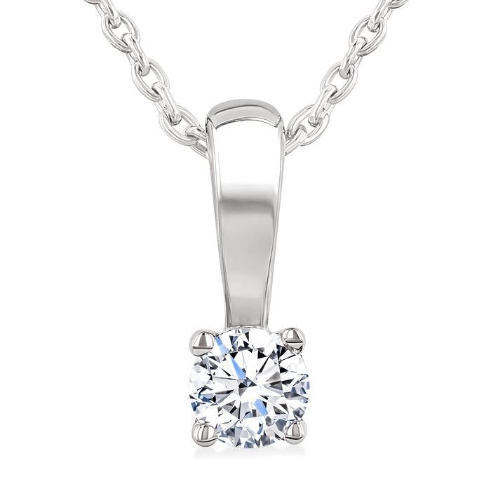 1/10 Ctw Prong Set Round Cut Diamond Solitaire Pendant With Chain in 14K White Gold