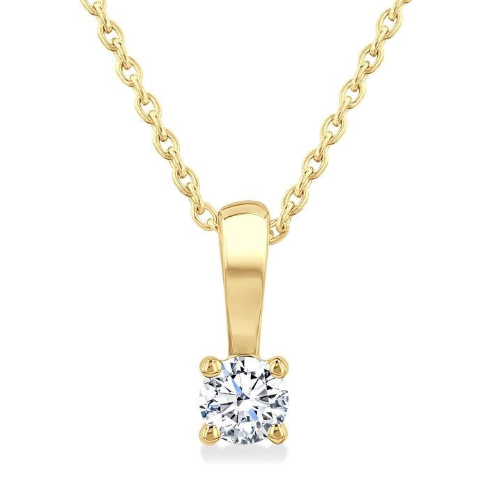 1/6 Ctw Prong Set Round Cut Diamond Solitaire Pendant With Chain in 14K Yellow Gold