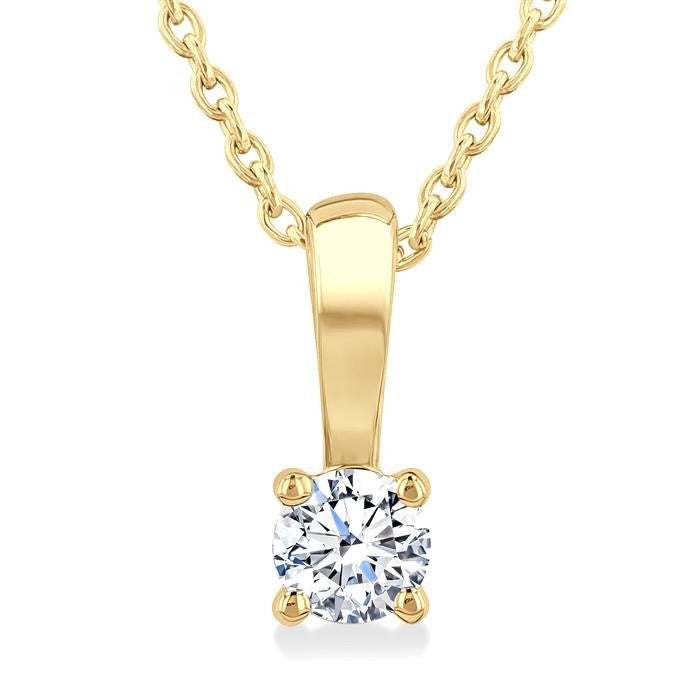 1/6 Ctw Prong Set Round Cut Diamond Solitaire Pendant With Chain in 14K Yellow Gold