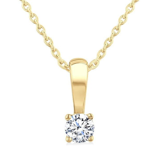 1/10 Ctw Prong Set Round Cut Diamond Solitaire Pendant With Chain in 14K Yellow Gold