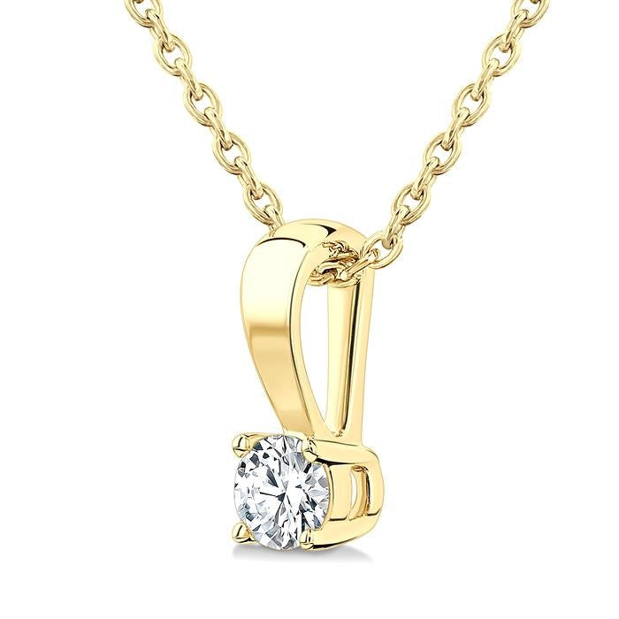 1/10 Ctw Prong Set Round Cut Diamond Solitaire Pendant With Chain in 14K Yellow Gold