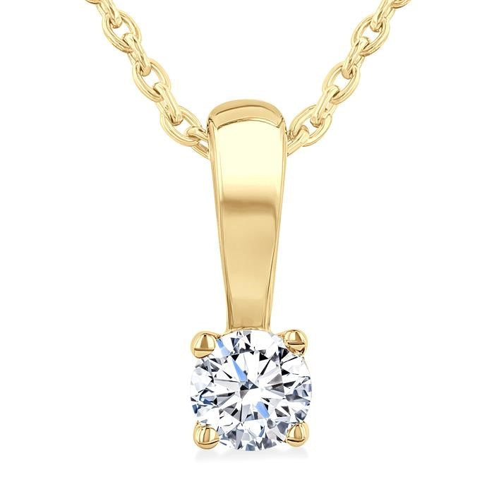 1/10 Ctw Prong Set Round Cut Diamond Solitaire Pendant With Chain in 14K Yellow Gold
