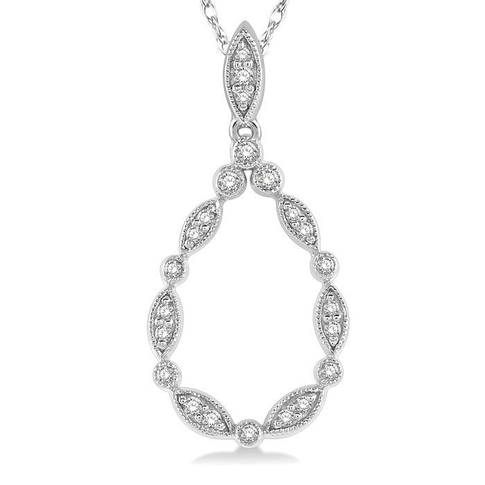1/8 Ctw Marquise Lattice Hollow Drop Round Cut Diamond Pendant With Chain in 14K White Gold
