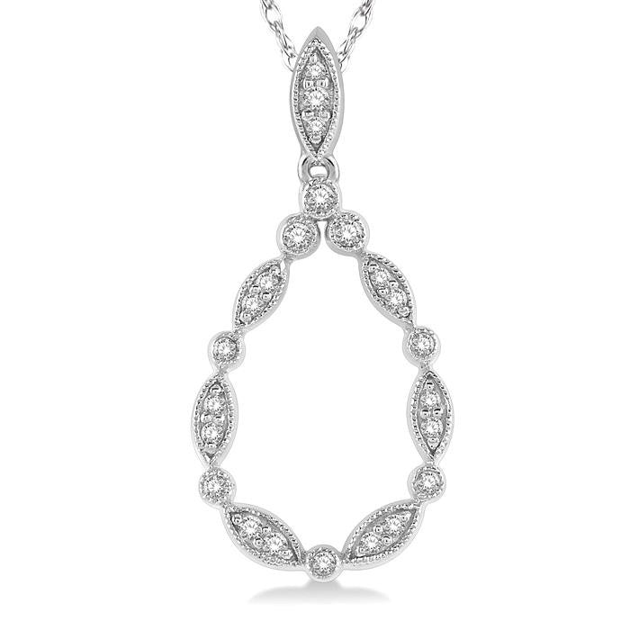 1/8 Ctw Marquise Lattice Hollow Drop Round Cut Diamond Pendant With Chain in 10K White Gold