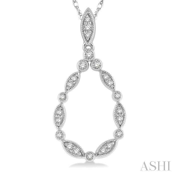 1/8 Ctw Marquise Lattice Hollow Drop Round Cut Diamond Pendant With Chain in 14K White Gold