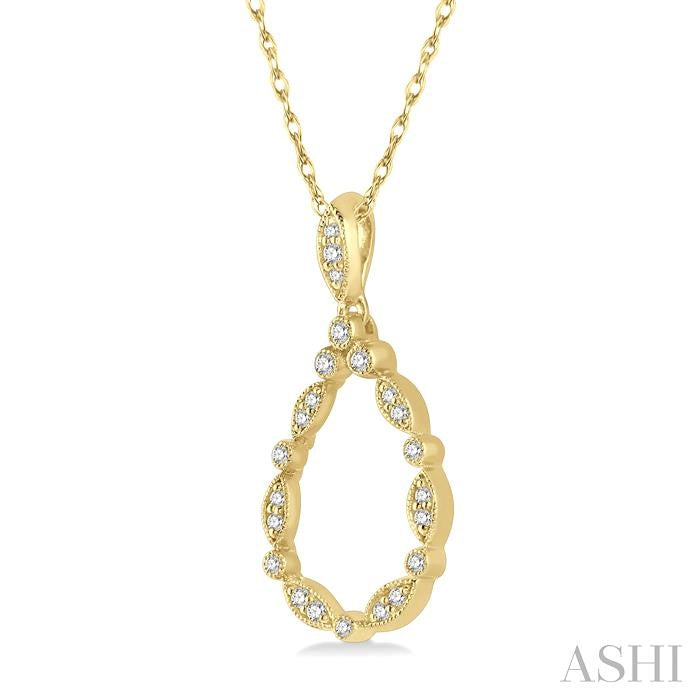 1/8 Ctw Marquise Lattice Hollow Drop Round Cut Diamond Pendant With Chain in 10K Yellow Gold