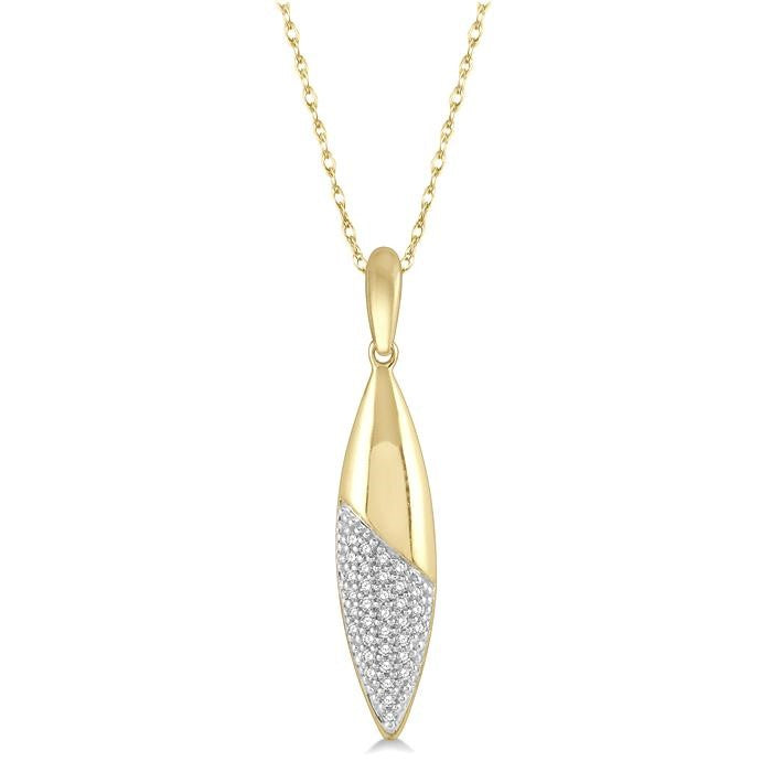 1/10 Ctw Marquise Round Cut Diamond Fashion Pendant With Chain in 10K Yellow Gold