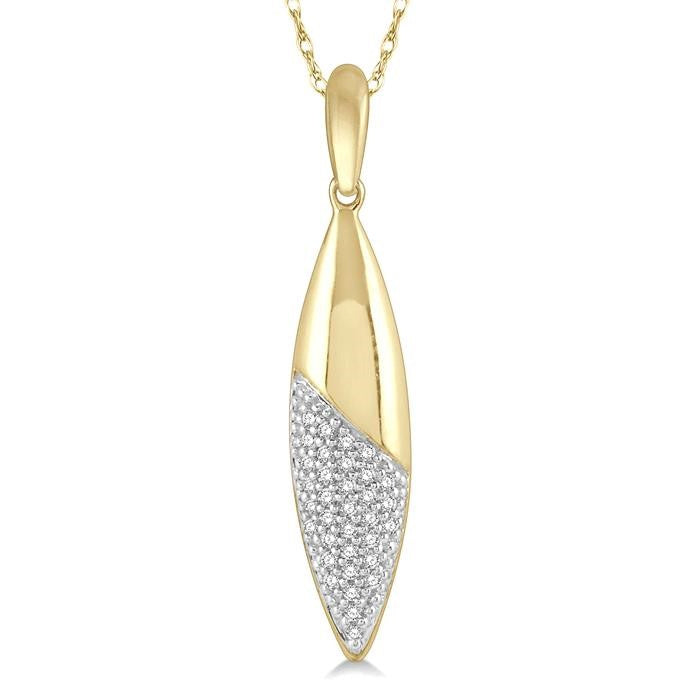 1/10 Ctw Marquise Round Cut Diamond Fashion Pendant With Chain in 10K Yellow Gold