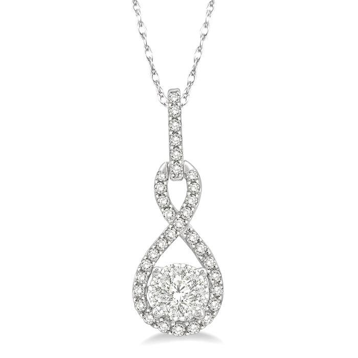1/4 Ctw Winding Round Cut Diamond Shine Bright Pendant With Link Chain in 14K White Gold