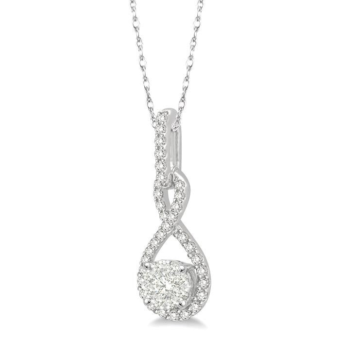 1/4 Ctw Winding Round Cut Diamond Shine Bright Pendant With Link Chain in 14K White Gold