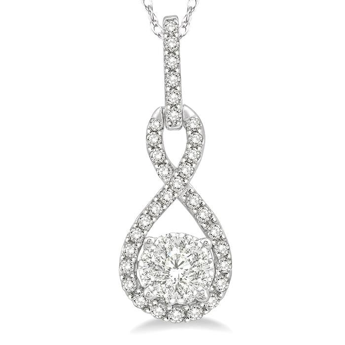 1/4 Ctw Winding Round Cut Diamond Shine Bright Pendant With Link Chain in 14K White Gold