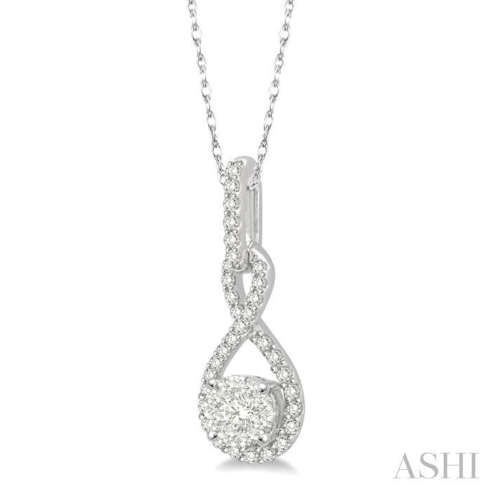 1/4 Ctw Winding Round Cut Diamond Shine Bright Pendant With Link Chain in 14K White Gold