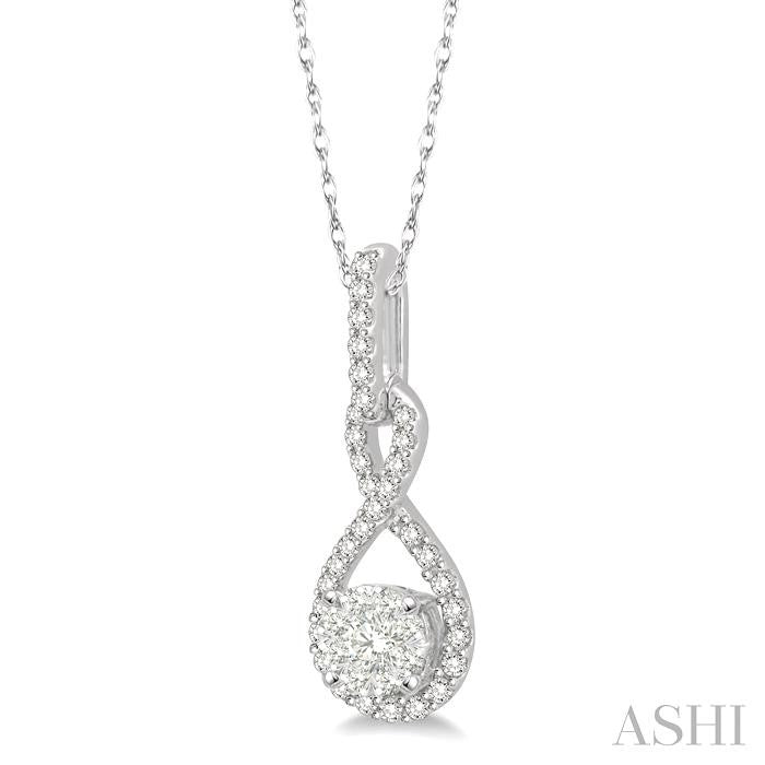1/4 Ctw Winding Round Cut Diamond Shine Bright Pendant With Link Chain in 14K White Gold