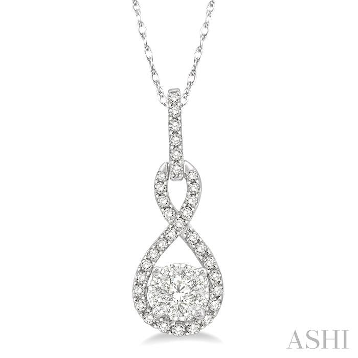1/4 Ctw Winding Round Cut Diamond Shine Bright Pendant With Link Chain in 14K White Gold