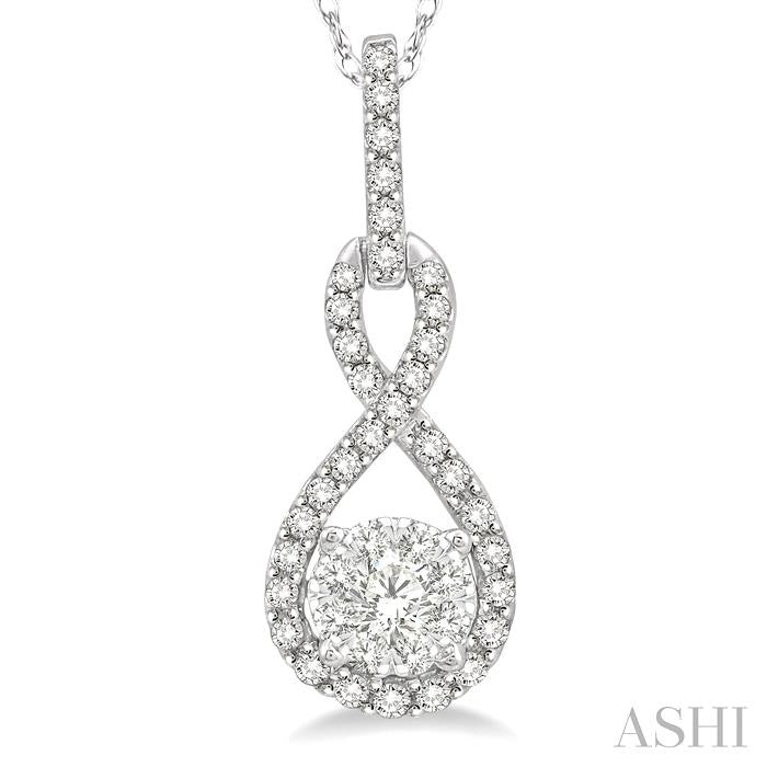 1/4 Ctw Winding Round Cut Diamond Shine Bright Pendant With Link Chain in 14K White Gold
