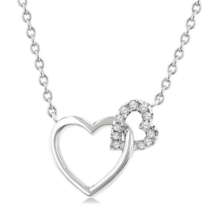1/10 Ctw Round Cut Diamond Interlocked Heart Fashion Petite Pendant With Chain in 10K White Gold