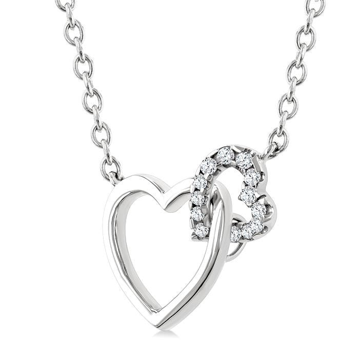 1/10 Ctw Round Cut Diamond Interlocked Heart Fashion Petite Pendant With Chain in 10K White Gold