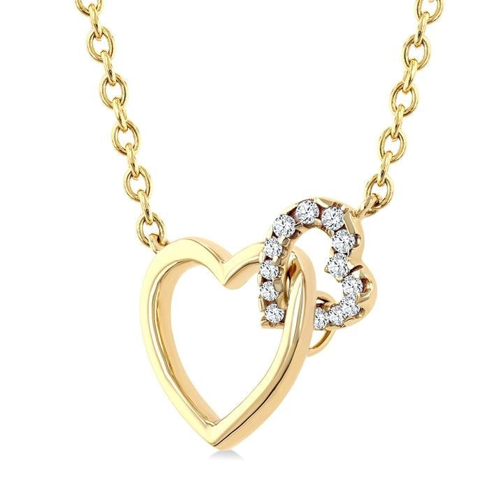 1/10 Ctw Round Cut Diamond Interlocked Heart Fashion Petite Pendant With Chain in 10K Yellow Gold