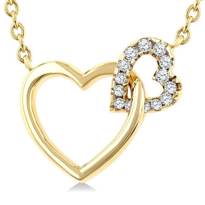 1/10 Ctw Round Cut Diamond Interlocked Heart Fashion Petite Pendant With Chain in 10K Yellow Gold