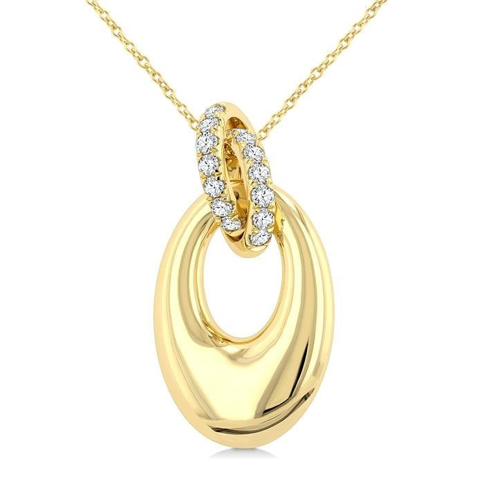 1/3 Ctw Interlocked Circle Round Cut Diamond Oval Shaped Aeris Gold Fashion Pendant With Chain in 14K Yellow Gold