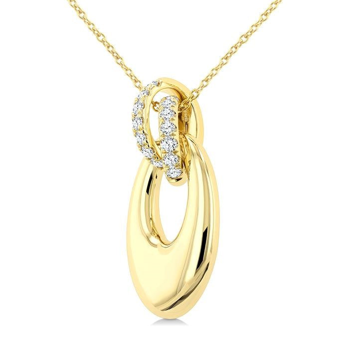 1/3 Ctw Interlocked Circle Round Cut Diamond Oval Shaped Aeris Gold Fashion Pendant With Chain in 14K Yellow Gold