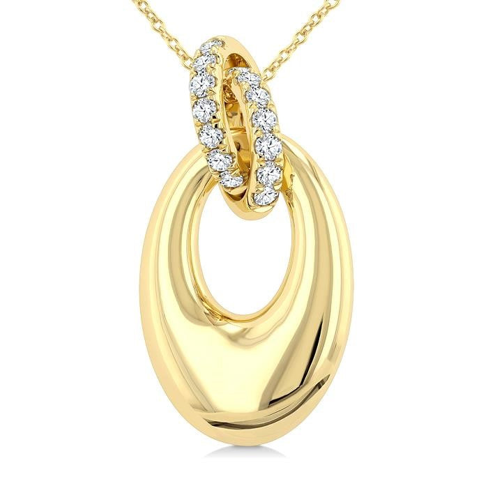 1/3 Ctw Interlocked Circle Round Cut Diamond Oval Shaped Aeris Gold Fashion Pendant With Chain in 14K Yellow Gold
