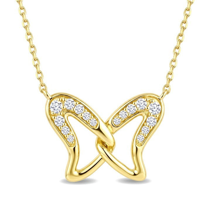 1/10 Ctw Round Cut Diamond Interlock Wings Pendant With Chain in 10K Yellow Gold