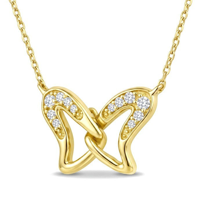1/10 Ctw Round Cut Diamond Interlock Wings Pendant With Chain in 10K Yellow Gold