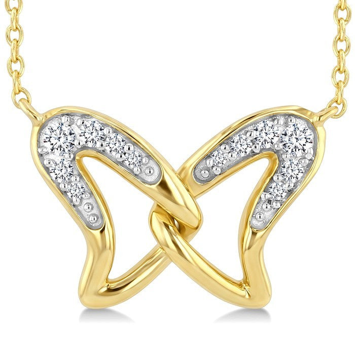 1/10 Ctw Round Cut Diamond Interlock Wings Pendant With Chain in 10K Yellow Gold