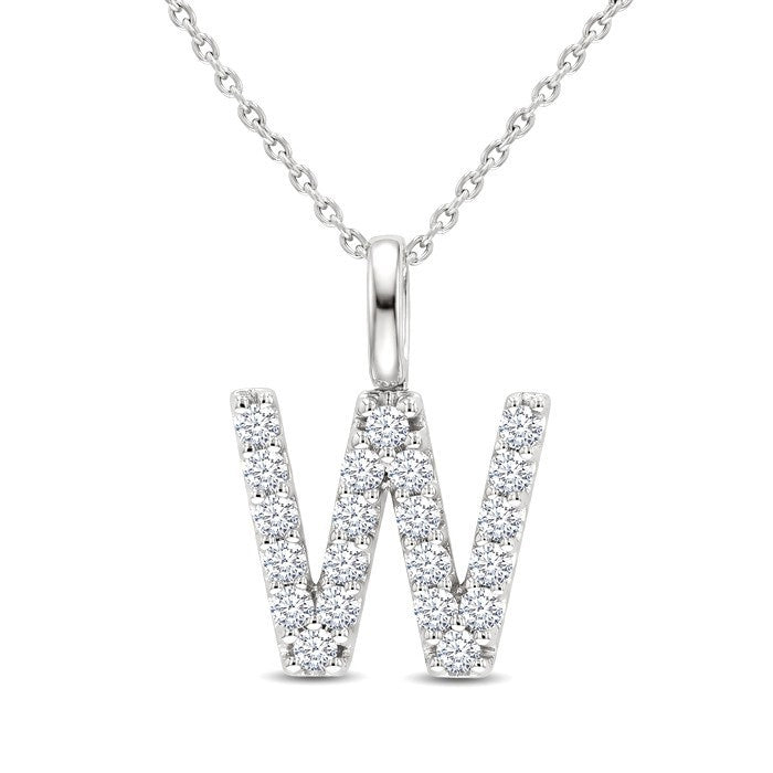 3/8 Ctw Initial 'W' Round Cut Diamond Pendant With Chain in 14K White Gold