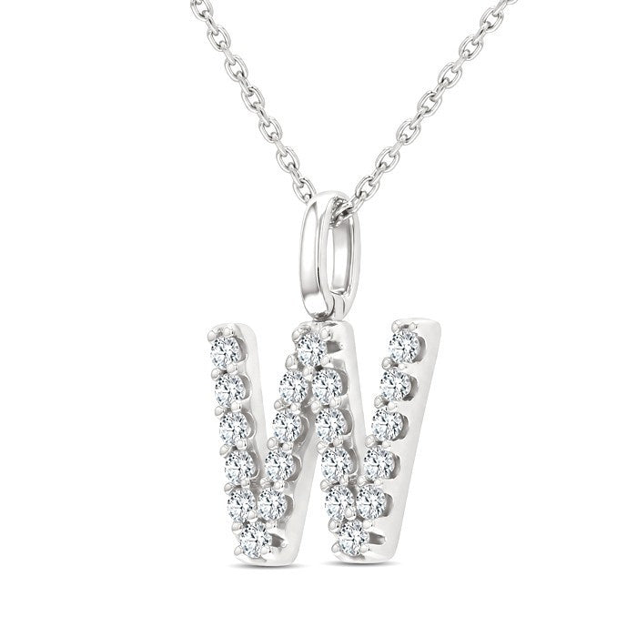 3/8 Ctw Initial 'W' Round Cut Diamond Pendant With Chain in 14K White Gold