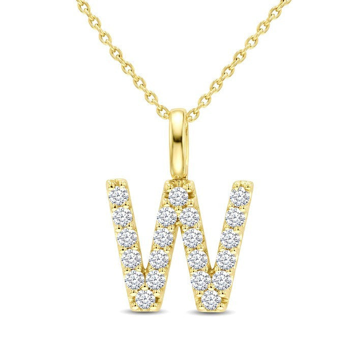 3/8 Ctw Initial 'W' Round Cut Diamond Pendant With Chain in 14K Yellow Gold