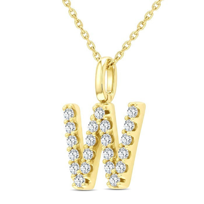 3/8 Ctw Initial 'W' Round Cut Diamond Pendant With Chain in 14K Yellow Gold