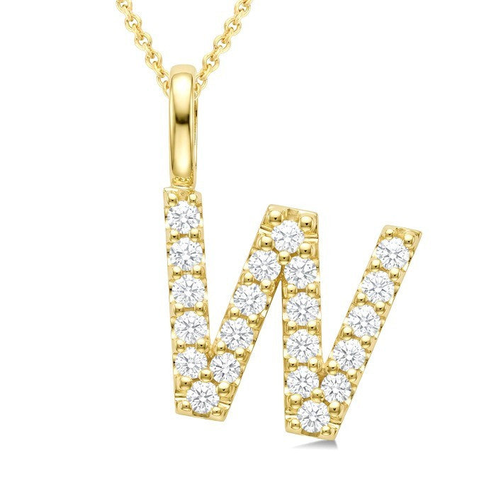 3/8 Ctw Initial 'W' Round Cut Diamond Pendant With Chain in 14K Yellow Gold