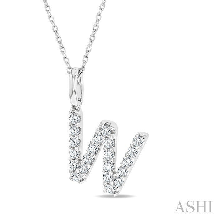 3/8 Ctw Initial 'W' Round Cut Diamond Pendant With Chain in 14K White Gold