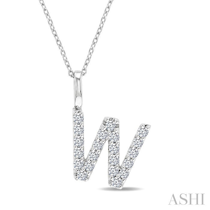 3/8 Ctw Initial 'W' Round Cut Diamond Pendant With Chain in 14K White Gold
