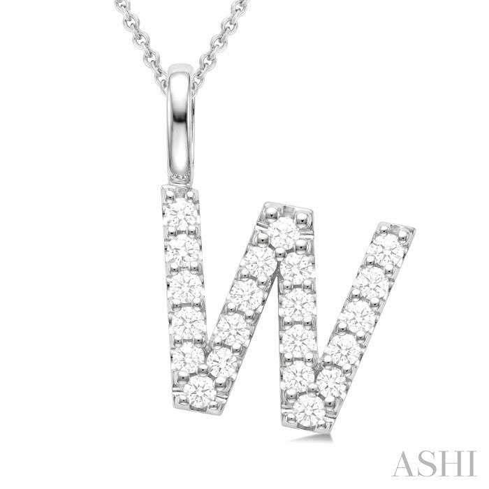 3/8 Ctw Initial 'W' Round Cut Diamond Pendant With Chain in 14K White Gold