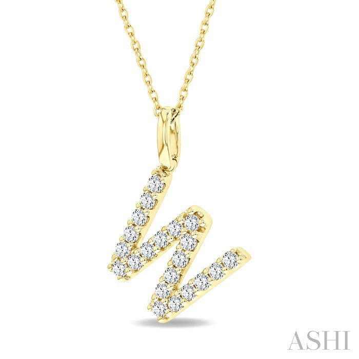 3/8 Ctw Initial 'W' Round Cut Diamond Pendant With Chain in 14K Yellow Gold