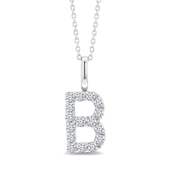 1/3 Ctw Initial 'B' Round Cut Diamond Pendant With Chain in 14K White Gold
