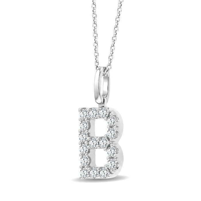 1/3 Ctw Initial 'B' Round Cut Diamond Pendant With Chain in 14K White Gold