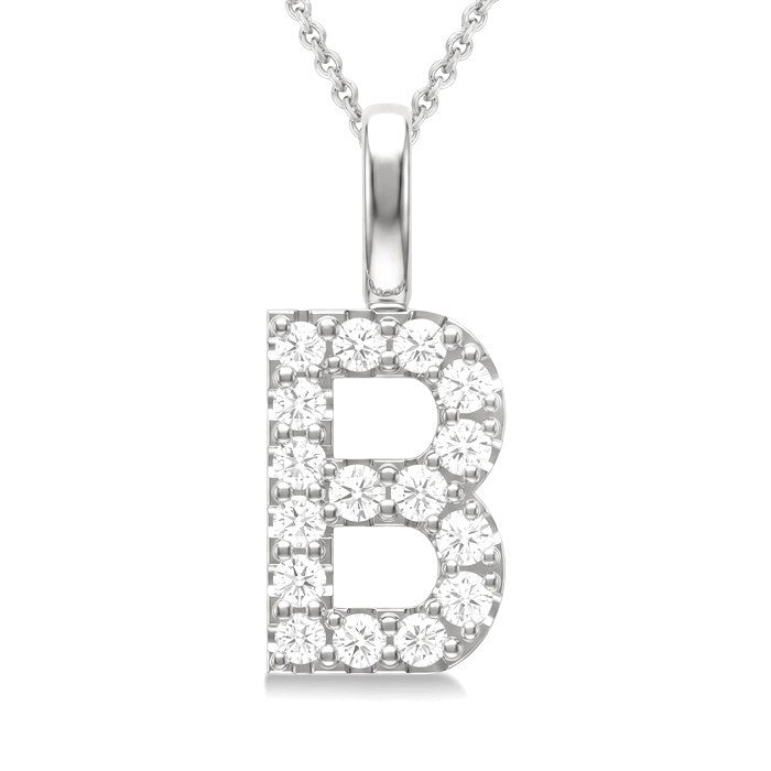 1/3 Ctw Initial 'B' Round Cut Diamond Pendant With Chain in 14K White Gold