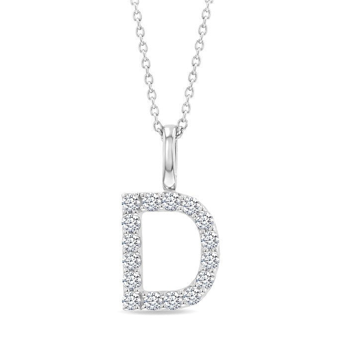 1/3 Ctw Initial 'D' Round Cut Diamond Pendant With Chain in 14K White Gold