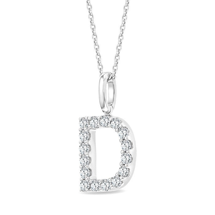 1/3 Ctw Initial 'D' Round Cut Diamond Pendant With Chain in 14K White Gold