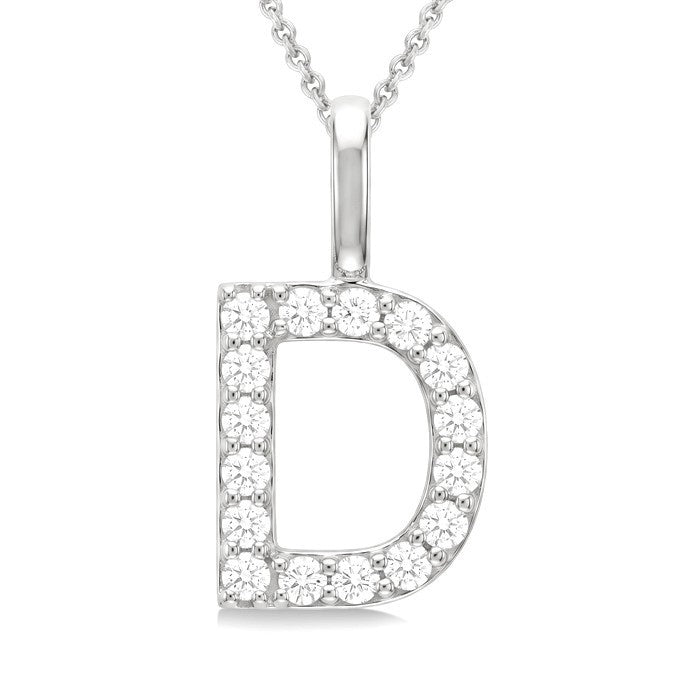 1/3 Ctw Initial 'D' Round Cut Diamond Pendant With Chain in 14K White Gold