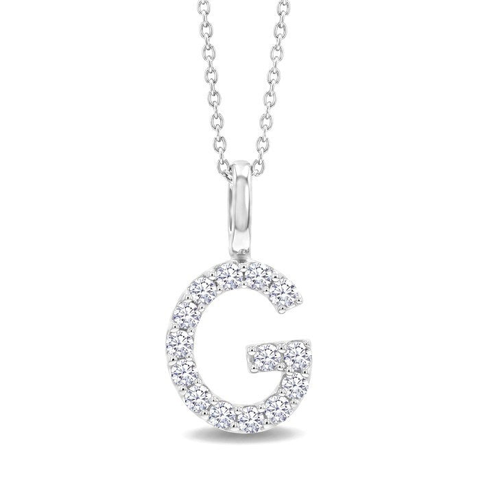 1/3 Ctw Initial 'G' Round Cut Diamond Pendant With Chain in 14K White Gold