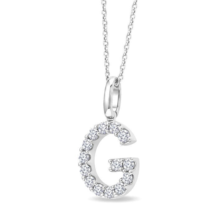 1/3 Ctw Initial 'G' Round Cut Diamond Pendant With Chain in 14K White Gold