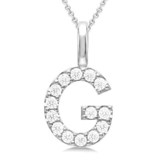 1/3 Ctw Initial 'G' Round Cut Diamond Pendant With Chain in 14K White Gold